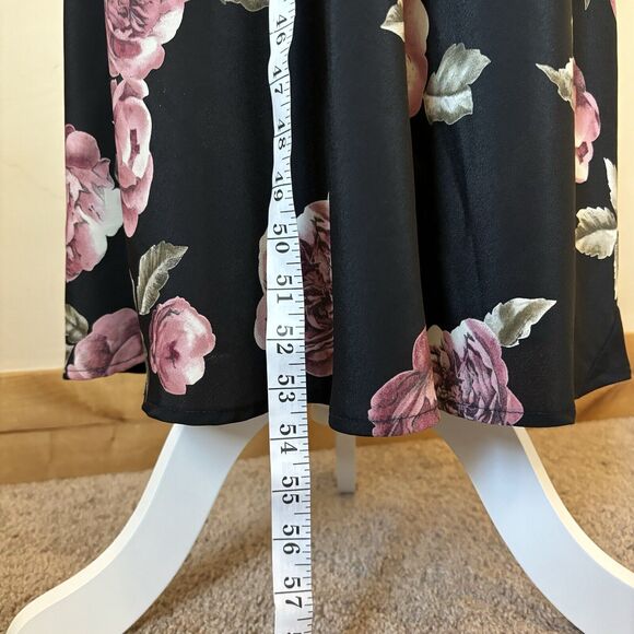 BYER TOO! Vintage 90s Black Floral Print Maxi Dress Empire Waist Key Hole Collar - Picture 9 of 11